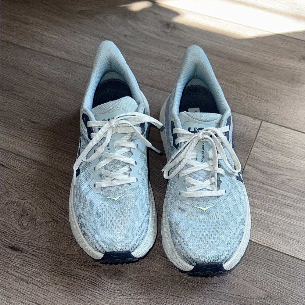 Hoka White and Blue Athletic Shoes with Modern Design